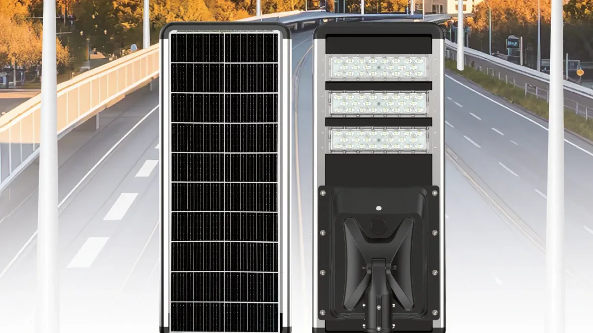 VOLTIC ZHENYE SERIES integrated solar street light head with LiFePO4 battery pack and MPPT controller shown for a warranty and spare parts inspection