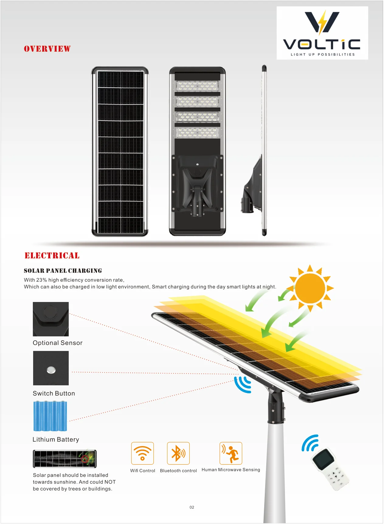 200W Integrated Solar Street Light specification page 2 - dimensions, technical parameters, and installation details