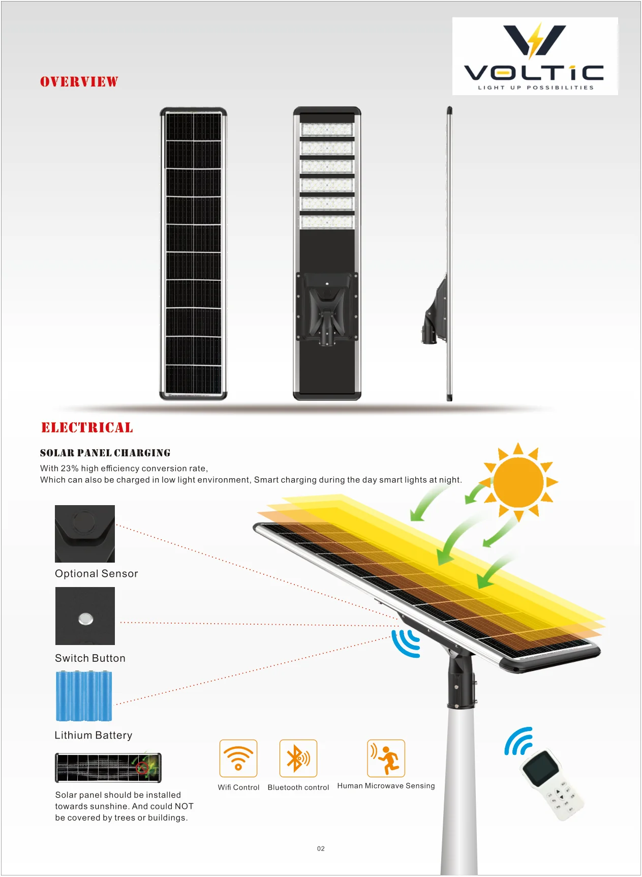 300W Integrated Solar Street Light specification page 2 - dimensions, technical parameters, and installation details